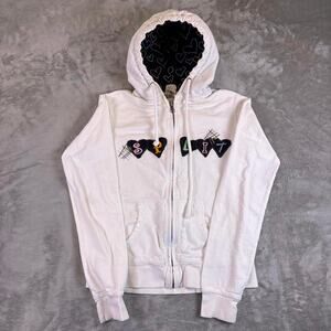 SPLIT Y2K Zip Up Hoodie Women’s Small White Cyber Grunge Graphic Jacket